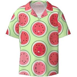 YJxoZH Watermeloen Groene Print Heren Jurk Shirts Casual Button Down Korte Mouw Zomer Strand Shirt Vakantie Shirts, Zwart, XXL
