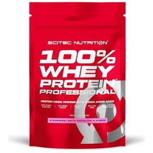 Scitec Nutrition 100% Whey Protein Professional - Verrijkt met extra aminozuren & spijsverteringsenzymen - Glutenvrij - Zonder palmolie, 500 g, Aardbei-Witte Chocolade