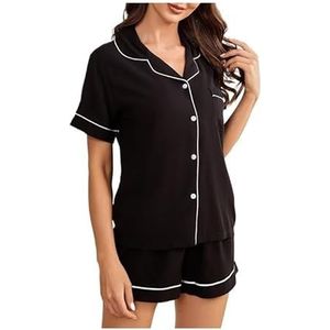 Damespyjamaset 2-delige top en shorts Zachte pyjama's, homewear pyjamasets, zomerpyjamasets for dames(Color:Black,Size:M)