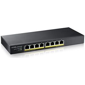 Zyxel 8-poorts GbE PoE Smart Hybrid Mode Switch | Standalone of Nebula Cloud | 60 Watt 802.3at | Desktop | Fanless [GS1915-8EP]