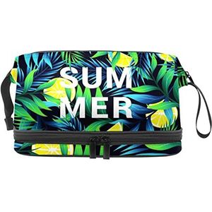 Grote capaciteit reizen cosmetische tas,Tropisch groen zomerblad,Make-up tas,Waterdichte make-up tas organisator, Meerkleurig, 27x15x14 cm/10.6x5.9x5.5 in