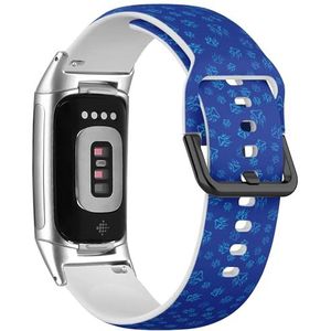 RYANUKA Zachte sportband compatibel met Fitbit Charge 5 / Fitbit Charge 6 (blauwe poot print pictogram geïsoleerd) siliconen armband accessoire, Siliconen, Geen edelsteen