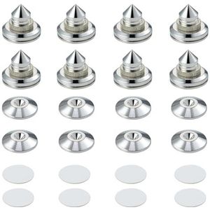 Pailvens Speaker Spikes Set van 8 Speaker Voeten Hoogte Verstelbare Koper Legering Subwoofer Spikes met 16 x 3M Zelfklevende Pads, Speaker Stand voor CD DVD Speler, Zilver