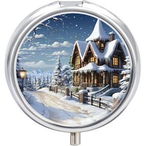 Draagbare Pillendoos Pil Case Kerst Winter Gelukkig Scene Reizen Pillendoos Kleine Pil Case Dagelijkse Pil Container Pil Organizer Pocket Geneeskunde Doos Leuke Pil Case
