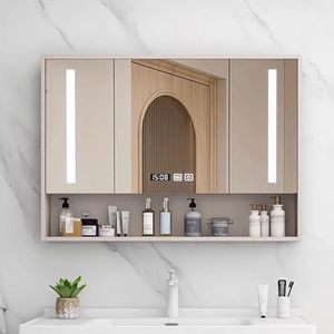 UkewEi Moderne badkamer spiegelkast, slimme medicijnkast met verlichting, anti-condens spiegel, 97cm/38 wandmontage 3-laags opbergkast (maat: 70 cm)