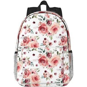 Unkhtt Bloeiende Rose Bloemen Print Waterdichte Functionaliteit Rugzak College Werk Wandelen Reizen Outdoor Liefhebbers