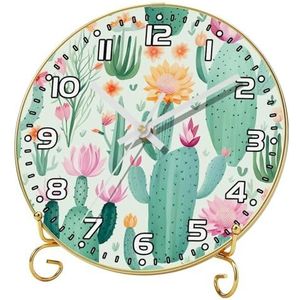 Wandklok, moderne klokken op batterijen, cactus bloemen van planten, ronde stille klok 9.4
