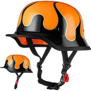 Duitse Motorfiets Half-Shell Helm, ECE-Goedgekeurde Retro Half-Shell Helm, Jethelm Met Vizier, Snelsluiting Voor Cruiser, Chopper, Biker, Bromfiets H,L/(59~60cm)
