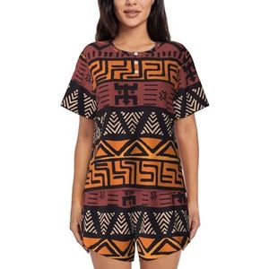 RIVETECH Afrikaanse modderdoek tribale print dames pyjama met korte mouwen - comfortabele korte sets, mouwen nachtkleding met zakken, Zwart, M