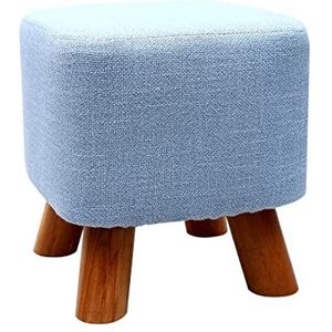Houten steun gestoffeerde voetenbank poef poef gewatteerde stoelkruk met afneembare linnen hoes 4 beukenhouten poten (blauw) (Color : Blue, Size : 29x29x29cm)