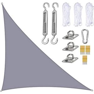 Zonnescherm zeil zonnescherm driehoekige luifel polyester windscherm waterafstotend 98% UV-bescherming, voor buiten tuin met touwen en bevestigingsset (kleur: grijs, maat: 3 x 4 x 5 m)