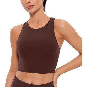 CRZ YOGA Dames Butterluxe Racerback Sport BH Gepolstert Ohne Bügel Crop Tops Longline Yoga Tank Top Fitness Sport BH Taupe XS