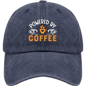 OOWK Baseball Caps Powered by Coffee Trucker Caps voor Vrouwen Cool Washed Denim Verstelbaar voor Golf Gift, marineblauw, one size