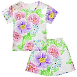 YOUJUNER Kinderpyjama set bloemen bloemen korte mouw T-shirt zomer nachtkleding pyjama lounge wear nachtkleding voor jongens meisjes kinderen, Meerkleurig, 6 jaar