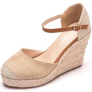 Espadrille sleehak voor dames, met riempjes aan de enkel, zomersandalen met plateau voor dames, zomersandalen met gesloten kant, voor dagelijkse evenementen, feesten, eindejaarsbals, bruiloften enz.