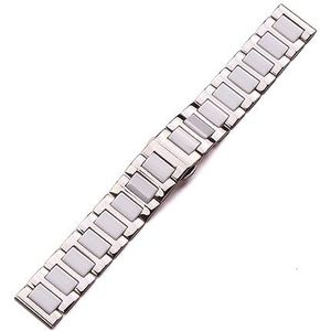 Rvs Keramische Horloge Band Armband Vrouwen Mannen Wit Zwart 16mm 18mm 20mm Massief Metalen Horlogeband Riem Accessoires (Color : White, Size : 18mm)
