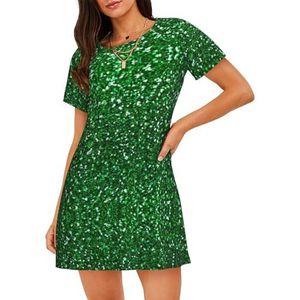 GXUNGT Groene pailletten glinsterende print dames zomergewaad, nachtkleding met korte mouwen, zacht en comfortabel, voor thuis en buiten, Zwart, S