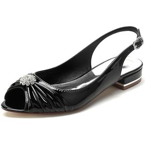 Hanfike Meisjes Womens Schoenen Flats Dressy voor Bruiloft Slingback Peep Toe Slip-on Avond Sandalen JY298, Zwart, 39 EU