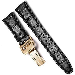 WCQSYY Lederen Horloge Armband Voor IWC PILOT WATCHES PORTOFINO PORTUGIESER Mannen Band Horloge Band Accessorie (Color : Black-Gold Clasp2, Size : 22mm)
