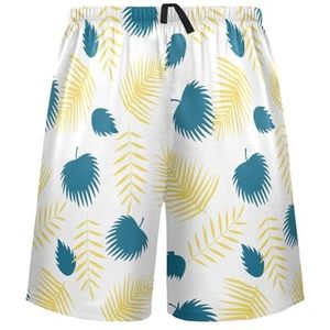 LI ZHI XIN Herenpyjamabroek, korte pyjamabroek, zomer casual shorts, elastische tailleband met trekkoord, rechte losse pasvorm met 2 zakken, S-XXL tropische plantenbladeren, Meerkleurig, S
