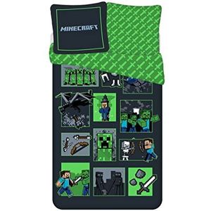 Minecraft Survival Mode beddengoedset, 100% katoen, dekbedovertrek 140 x 200 cm + kussensloop 65 x 65 cm