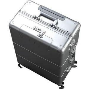 Koffer Vooraan open instap aluminium reiskoffer op wielen 20 inch lichte cabine trolleybagage rollend (Color : Silver Open Style Th, Size : 28 Inches)