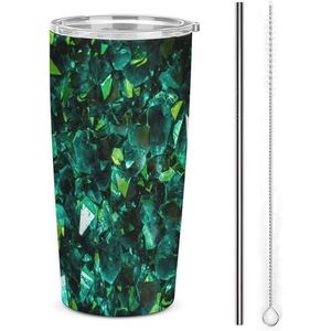 Groene Minerale Kristallen Reizen Koffie Mok Rvs Tumbler Met Deksel En Stro Geïsoleerde Cup Voor Auto Thuis 17oz