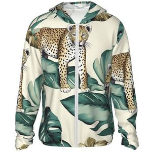 CSGJMYGS UPF 50+ luipaard en palmbladeren zon bescherming hoodie jas lichtgewicht lange mouw zon shirt met zakken, Zwart, S