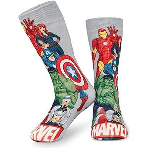 Marvel Pluizige Sokken, Heren pantoffelsokken, Zwart, Panther Thor, Warme Gebreide Sokken (Grijs Aop)