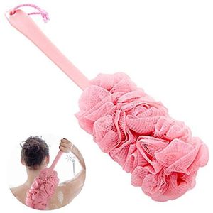 Limeow Borstel met lange steel Douchespons Bad met lange steel Borstelrug Borstel met lange steel Spons Exfoliërend gaas voor huid Exfoliërend bad voor mannen en vrouwen Douchesponzen (Roze)