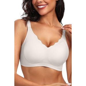 Seamless Scalloped Push-Up Bra, Brasieres Sin Varillas Para Mujer, Bralettes for Women with Support (White,L)
