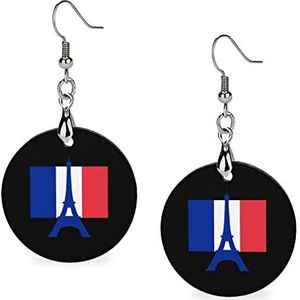 Eiffeltoren Frankrijk vlag mode schattige oorbellen grappig geschilderd houten sieraden geschenken voor vrouwen één maat
