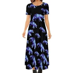 Bear dames zomer casual korte mouwen maxi-jurk ronde hals bedrukte lange jurken 5XL