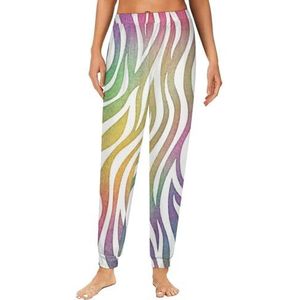 Regenboog zebra patroon dames pyjama lounge broek elastische tailleband nachtkleding bodems print