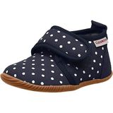 GIESSWEIN Stans Kinderpantoffels, uniseks, comfortabele katoenen pantoffels, met stippen, elastiek, antislip, donkerblauw, 22 EU