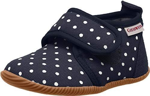 GIESSWEIN Stans Kinderpantoffels, uniseks, comfortabele katoenen pantoffels, met stippen, elastiek, antislip, donkerblauw, 22 EU