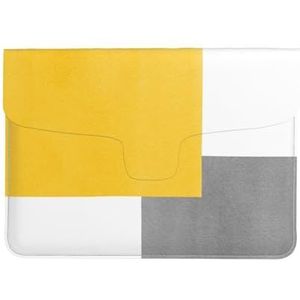 Geel Grijs Wit Geometrisch Blok, Lederen Laptop Sleeve, Notebook Tas Laptop Case Sleeve Tablet Aktetas