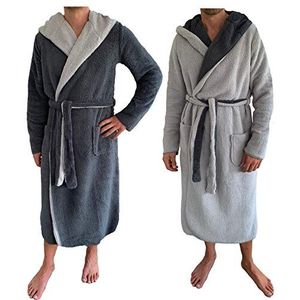 HOMELEVEL Sherpa omkeerbare badjas voor heren, met capuchon, ochtendjas, huisjas, badjas, winter, warm, antraciet/lichtgrijs, M