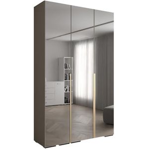 MEBLE KRYSPOL Inova 1 Moderne Kast met Spiegel, Planken - Opbergkast voor Slaapkamer, Woonkamer - 236,7x150x47cm - Kleur Behuizing Kasjmier - Kleur Voorkant Kasjmier - Kleur Handvat Or