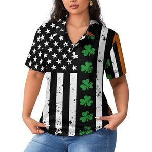 Ierse VS vlag klaver voor St. Patrick's Day dames poloshirts met korte mouwen casual T-shirts met kraag golfshirts sport blouses tops 3XL