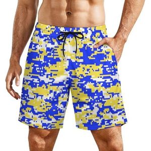Blauw Geel Digitale Camo Mens Beach Shorts Sneldrogende Board Shorts Compressie Liner Zwembroek Strand Broek M