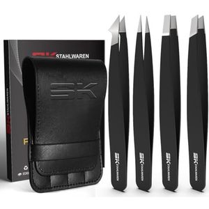 SK STAHLWAREN Pincet set 4-delig – professionele precisiepincet van hoogwaardig roestvrij staal – puntige pincet voor ingegroeide haren, baardharen, wimpers en wenkbrauwen – incl. etui