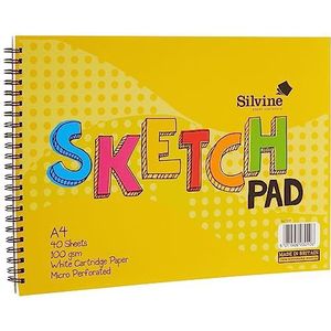 Silvine A4 Wirebound Sketch Pad - 40 vellen 100gsm Glad Wit Patroon Papier (210 x 297mm), 407