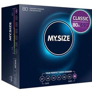 MY.SIZE Classic Condooms maat 7, 69 mm breed, 80 stuks, megapack, premium condooms, extra fijn, ultrazachte condooms, dunne wand 0,07 mm