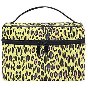 Donkergeel luipaardprint cosmetische tas organizer rits make-up tassen zakje toilettas voor meisjes vrouwen