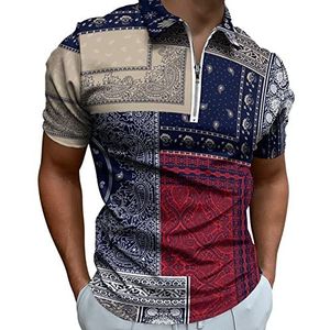Bandanna patchwork patroon heren poloshirt met ritssluiting T-shirts casual korte mouwen golf top klassieke pasvorm tennis T-shirt