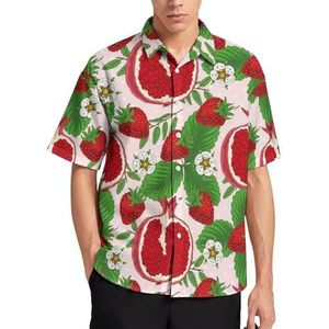 Aardbeien Guave Bloemen Zomer Heren Shirts Casual Korte Mouw Button Down Blouse Strand Top met Pocket M