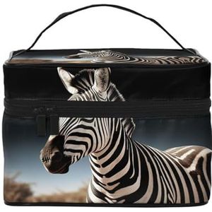 VTCTOASY Wild Animals Zebra Print Make-uptas voor Vrouwen Draagbare Toilettas Grote Capaciteit Reizen Cosmetische Tas voor Outdoor Reizen, Zwart, One Size, Zwart, Eén maat