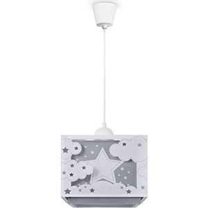 Paco Home Kinderkamer Plafondlamp Hanglamp Lampenkap Stof Regenboog Ster Leeuw Dino Maan E27 Met Textielkabel, Soort lamp:Hanglamp - Type 4, Kleur:Grijs
