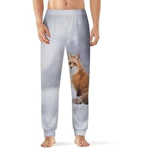 Rode vos in besneeuwde winter heren slaap pyjama lounge broek rechte pasvorm slaap bodems zachte lange pyjama broek nachtkleding